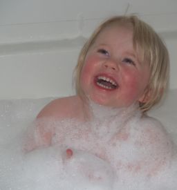 Hannah blowing bubbles