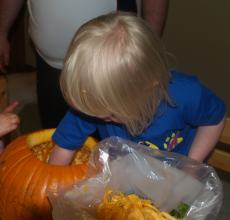 Kate depulping pumpkin